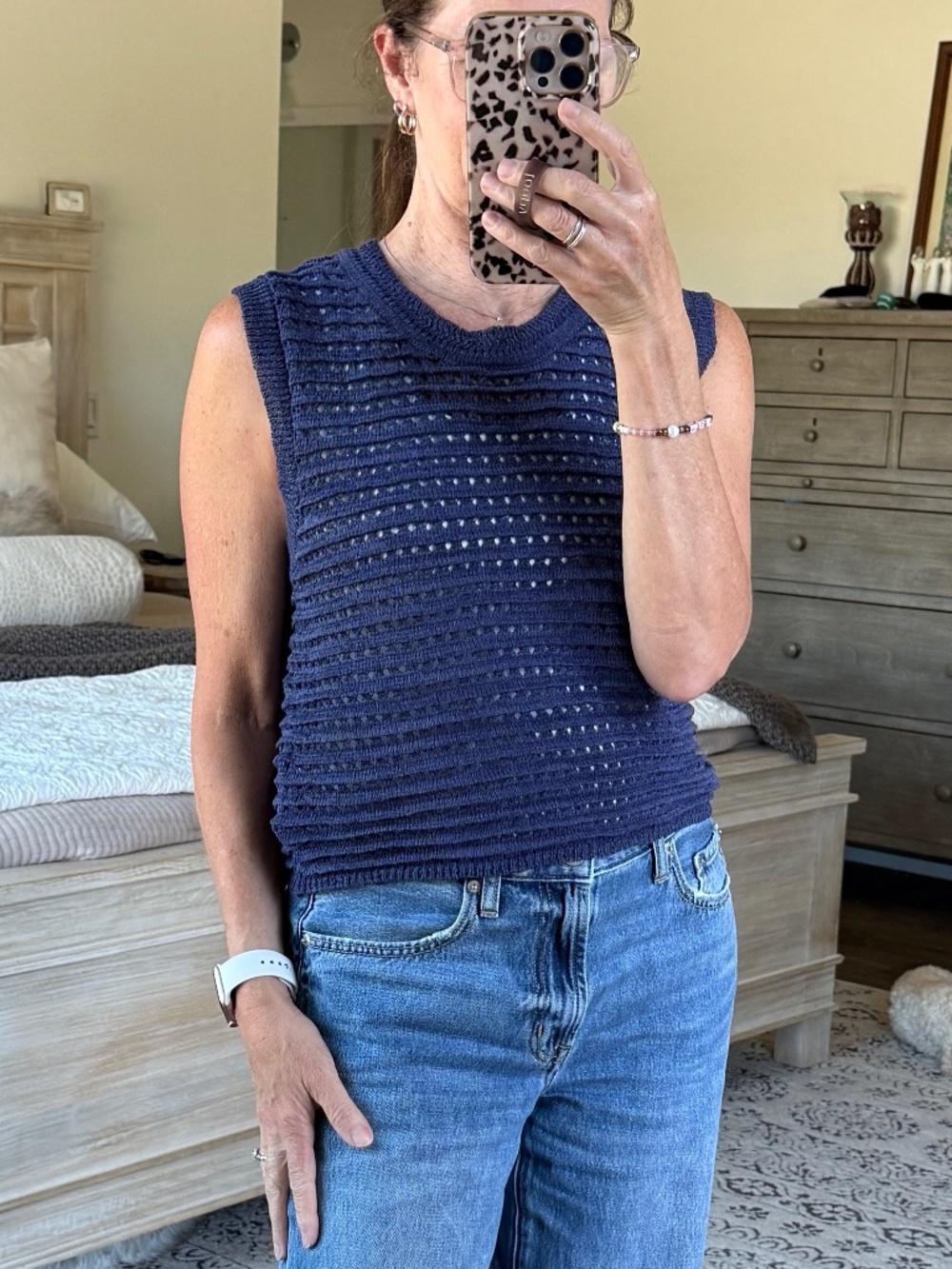 By Together Open Knit Sweater Tank Sleeveless Navy Blue NWT Small